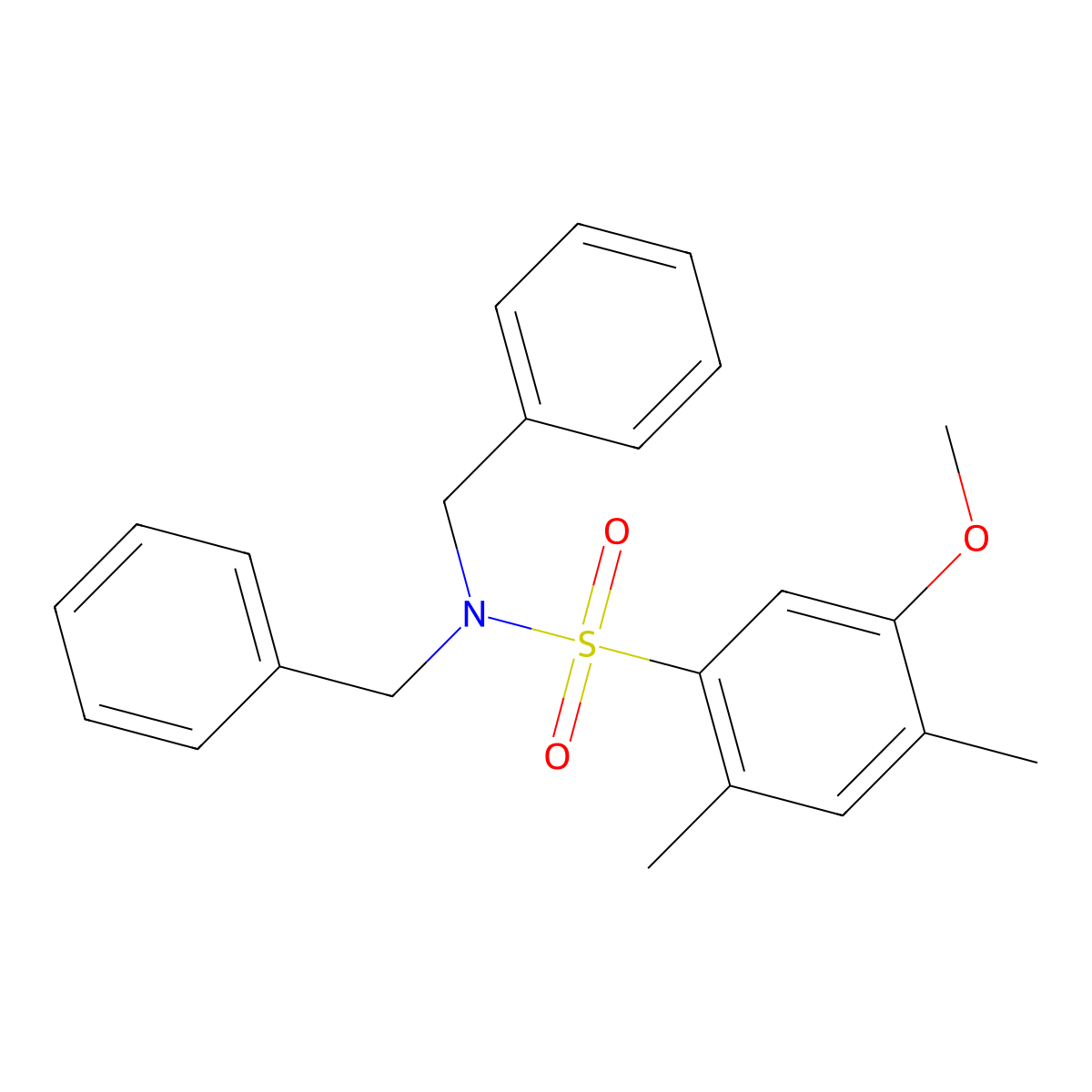 N,N-dibenzyl-5-methoxy-2,4-dimethylbenzene-1-sulfonamide molecular structure, CAS 2870919-57-4