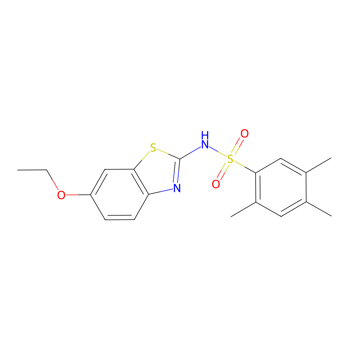 N-(6-ethoxy-1,3-benzothiazol-2-yl)-2,4,5-trimethylbenzene-1-sulfonamide molecular structure, CAS 2870957-84-7
