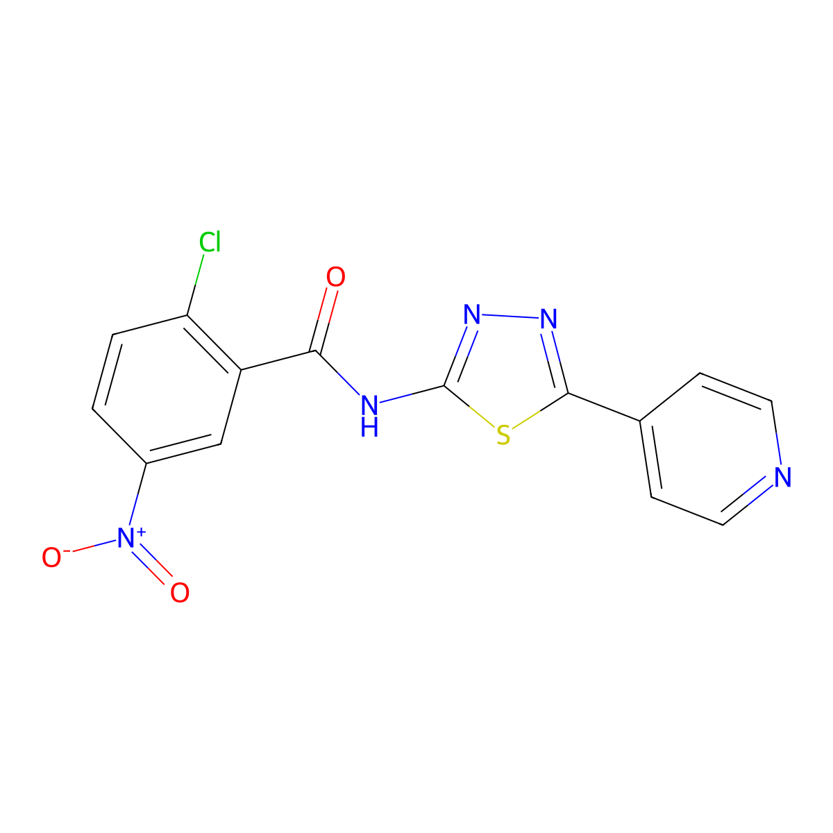 2-chloro-5-nitro-N-[5-(pyridin-4-yl)-1,3,4-thiadiazol-2-yl]benzamide molecular structure, CAS 2870985-39-8