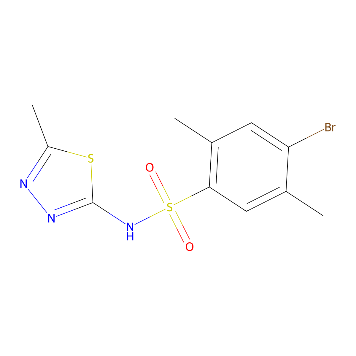 4-bromo-2,5-dimethyl-N-(5-methyl-1,3,4-thiadiazol-2-yl)benzene-1-sulfonamide molecular structure, CAS 2870993-60-3