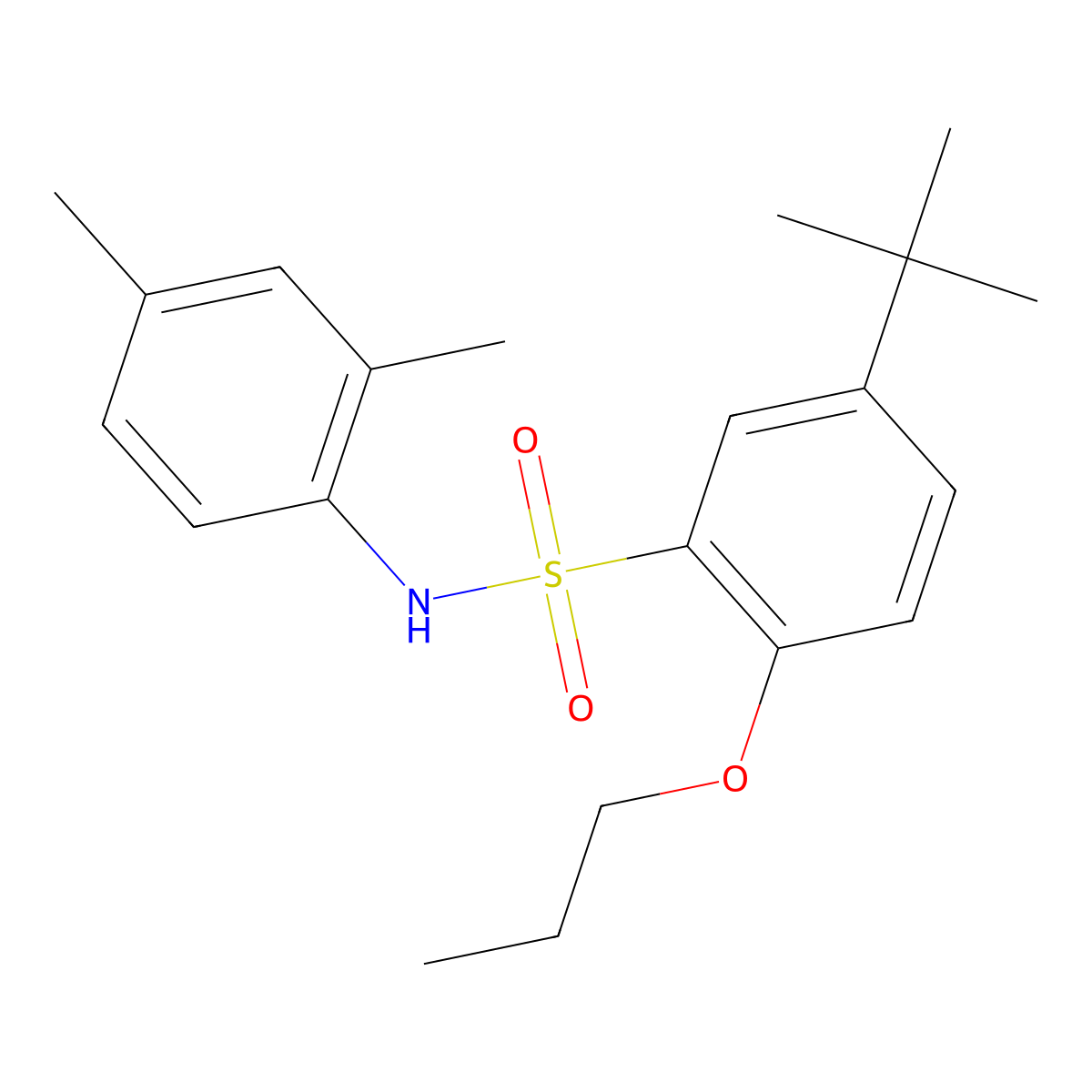 5-tert-butyl-N-(2,4-dimethylphenyl)-2-propoxybenzene-1-sulfonamide molecular structure, CAS 2871050-26-7