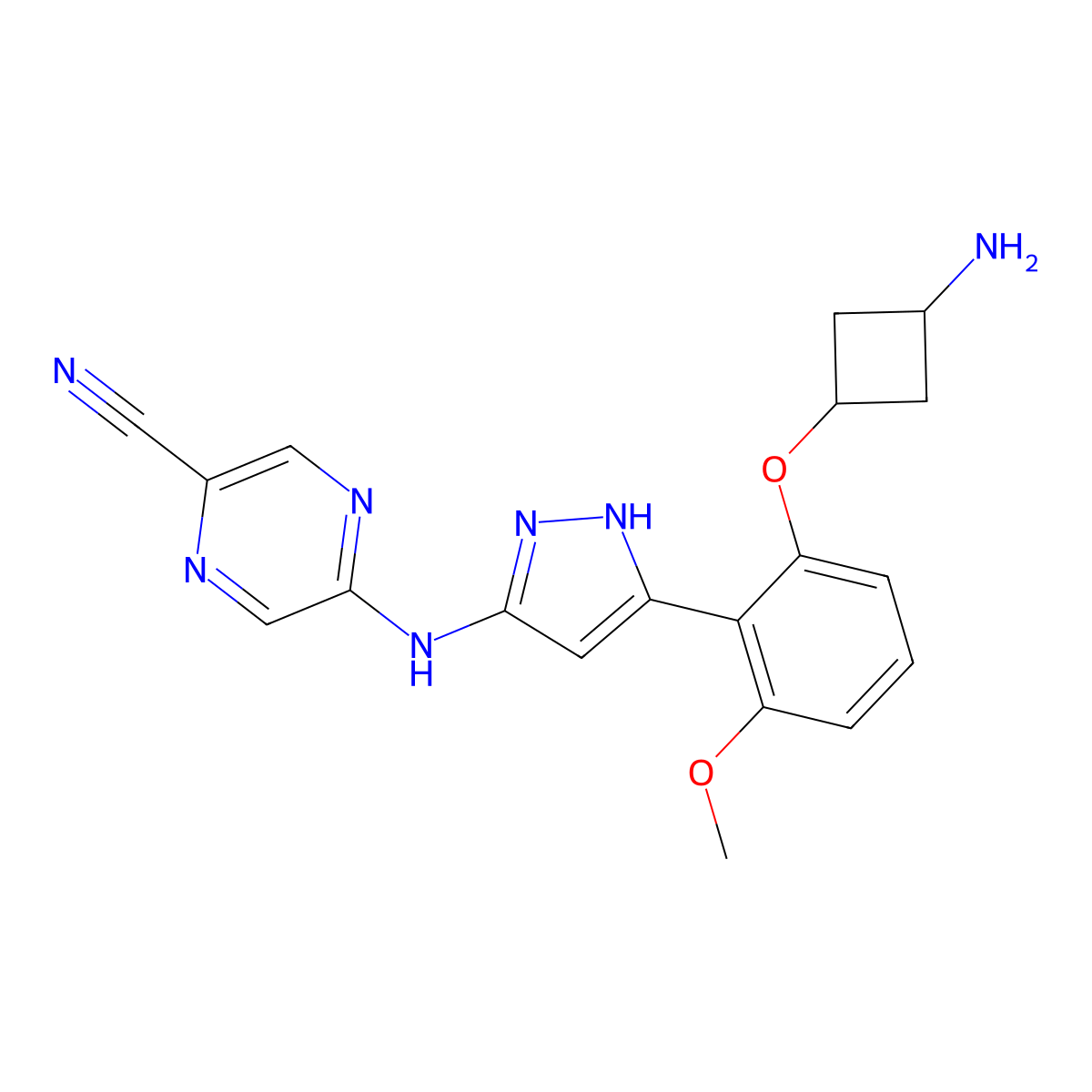 5-[[5-[2-(3-aminocyclobutyl)oxy-6-methoxyphenyl]-1H-pyrazol-3-yl]amino]pyrazine-2-carbonitrile molecular structure, CAS 2871056-82-3