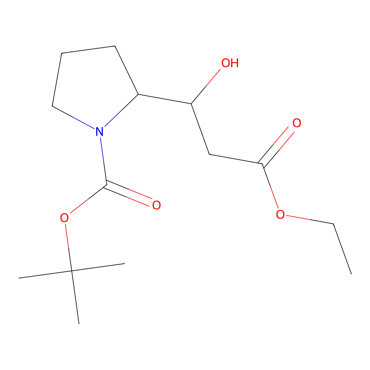 tert-butyl (2R)-2-[(1R)-3-ethoxy-1-hydroxy-3-oxopropyl]pyrrolidine-1-carboxylate molecular structure, CAS 287107-88-4