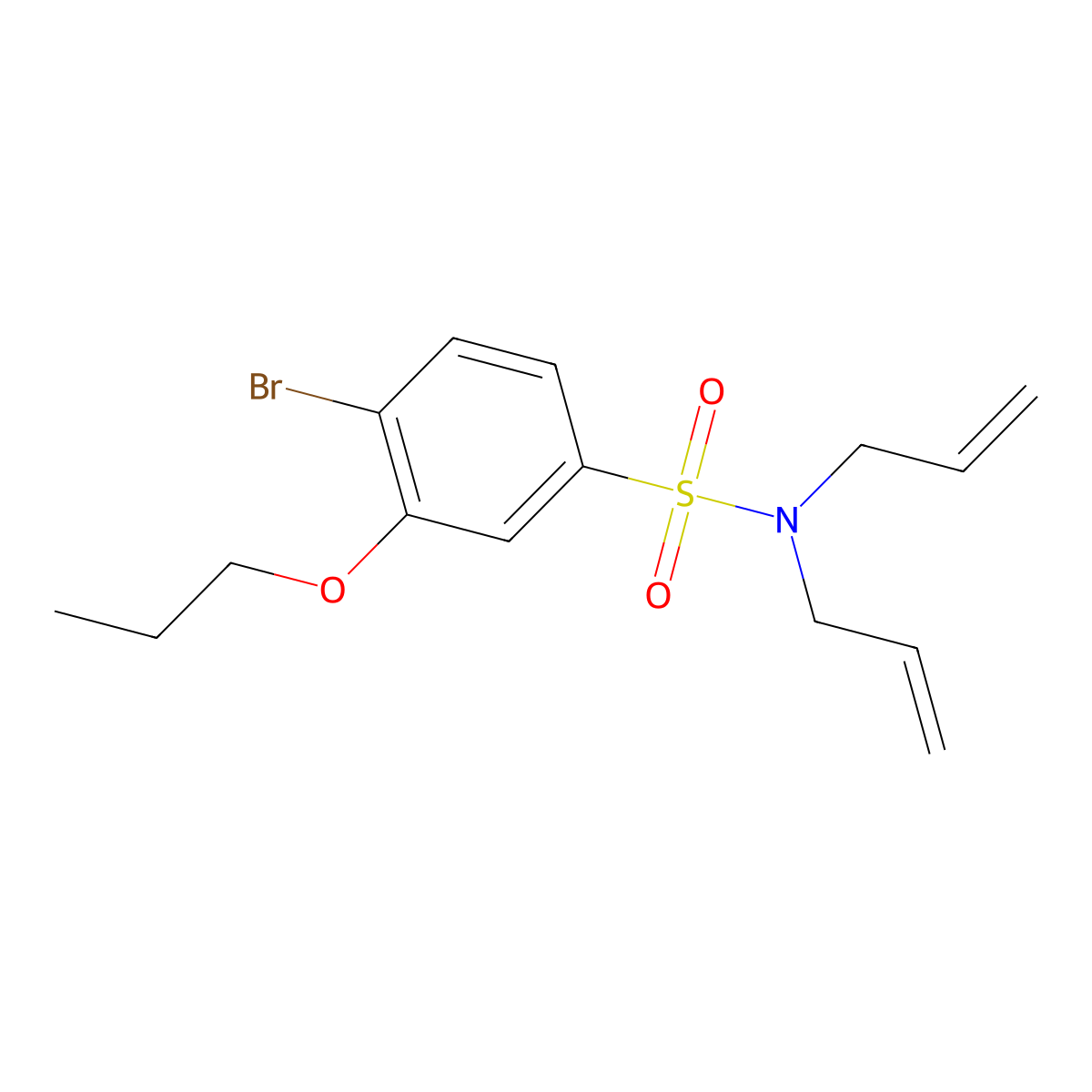 4-bromo-N,N-bis(prop-2-en-1-yl)-3-propoxybenzene-1-sulfonamide molecular structure, CAS 2871090-20-7