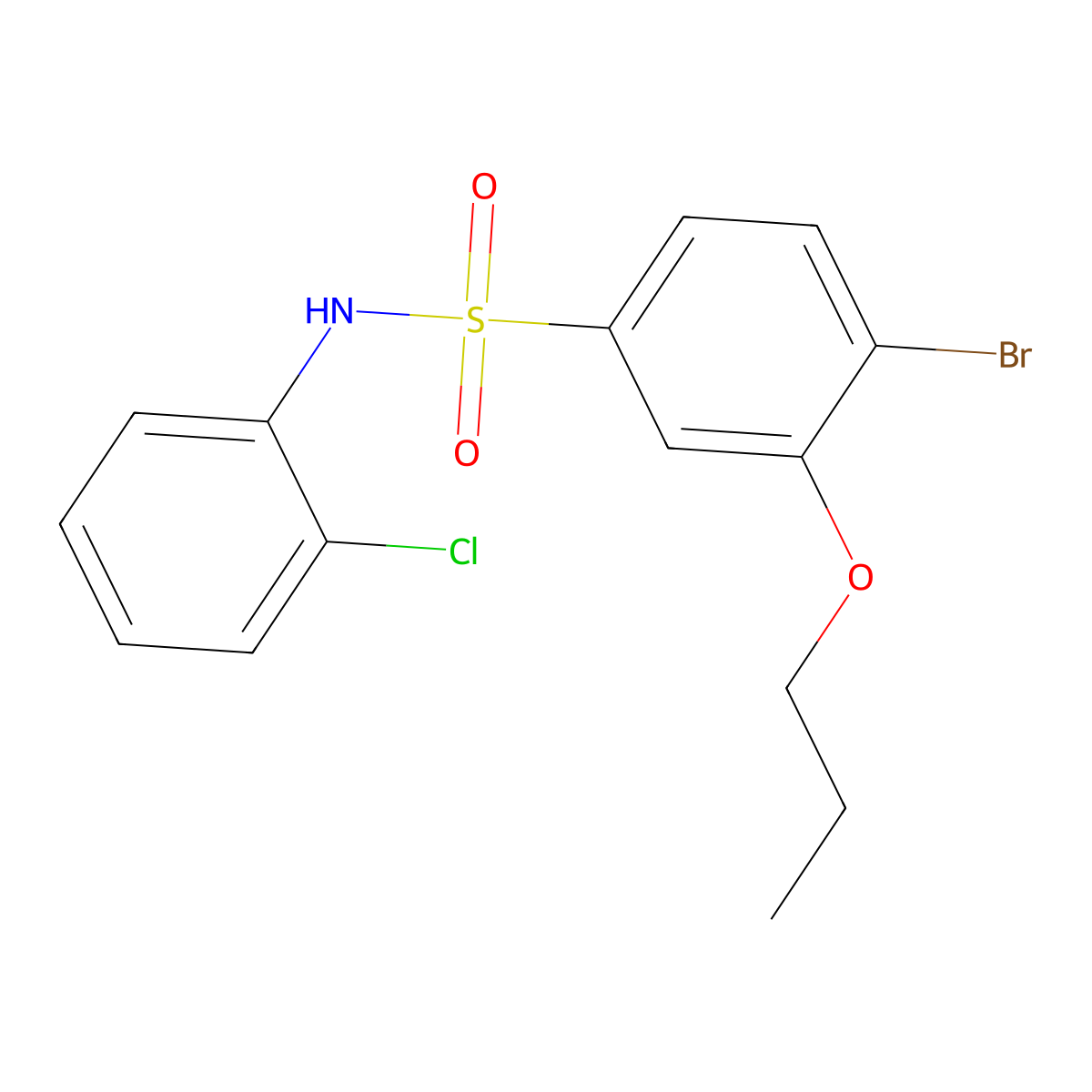 4-bromo-N-(2-chlorophenyl)-3-propoxybenzene-1-sulfonamide molecular structure, CAS 2871091-44-8