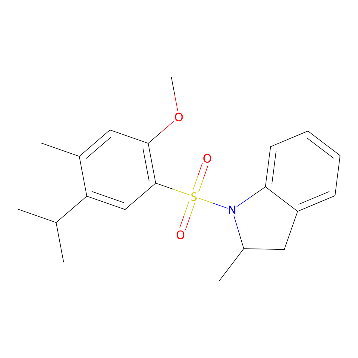 1-[2-methoxy-4-methyl-5-(propan-2-yl)benzenesulfonyl]-2-methyl-2,3-dihydro-1H-indole molecular structure, CAS 2871113-51-6
