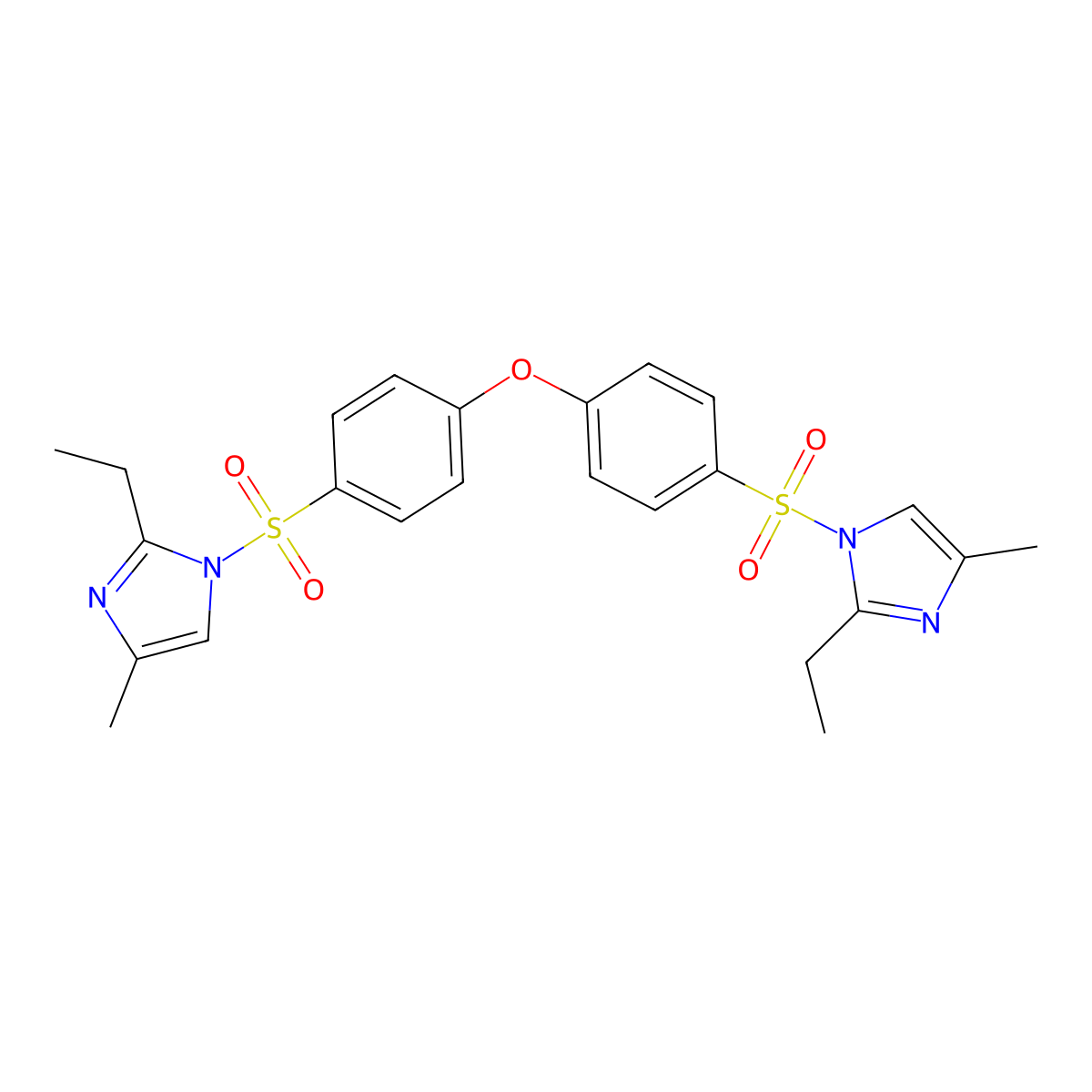 2-ethyl-1-(4-{4-[(2-ethyl-4-methyl-1H-imidazol-1-yl)sulfonyl]phenoxy}benzenesulfonyl)-4-methyl-1H-imidazole molecular structure, CAS 2871120-76-0