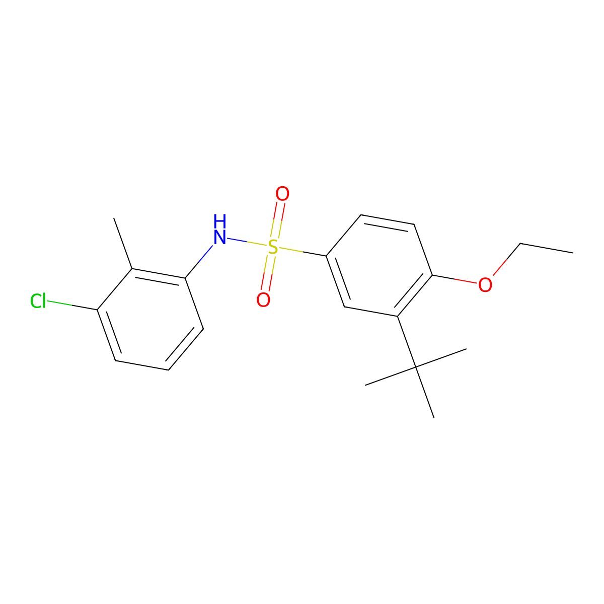3-tert-butyl-N-(3-chloro-2-methylphenyl)-4-ethoxybenzene-1-sulfonamide molecular structure, CAS 2871125-52-7