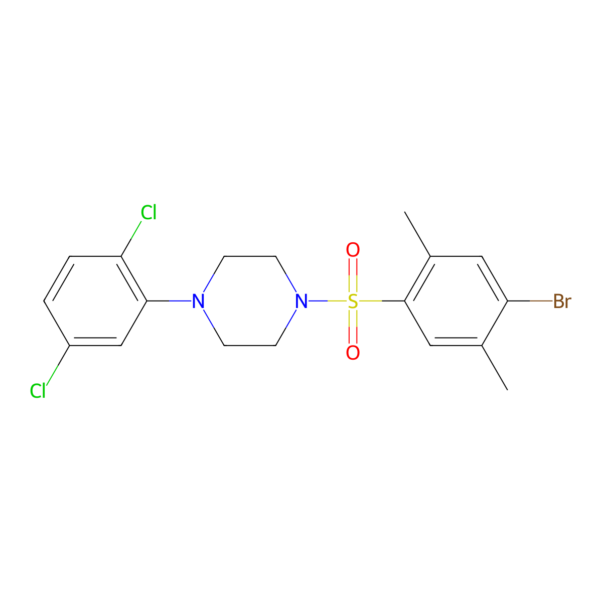 1-(4-Bromo-2,5-dimethylbenzenesulfonyl)-4-(2,5-dichlorophenyl)piperazine molecular structure, CAS 2871125-62-9