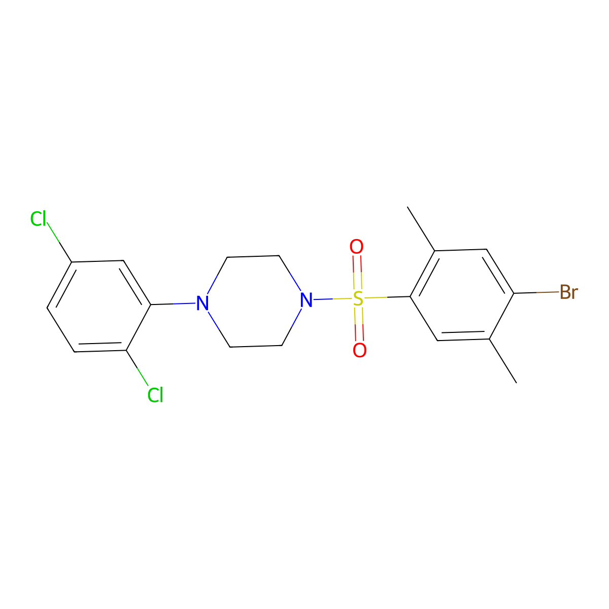 1-(4-Bromo-2,5-dimethylbenzenesulfonyl)-4-(2,5-dichlorophenyl)piperazine molecular structure, CAS 2871125-62-9