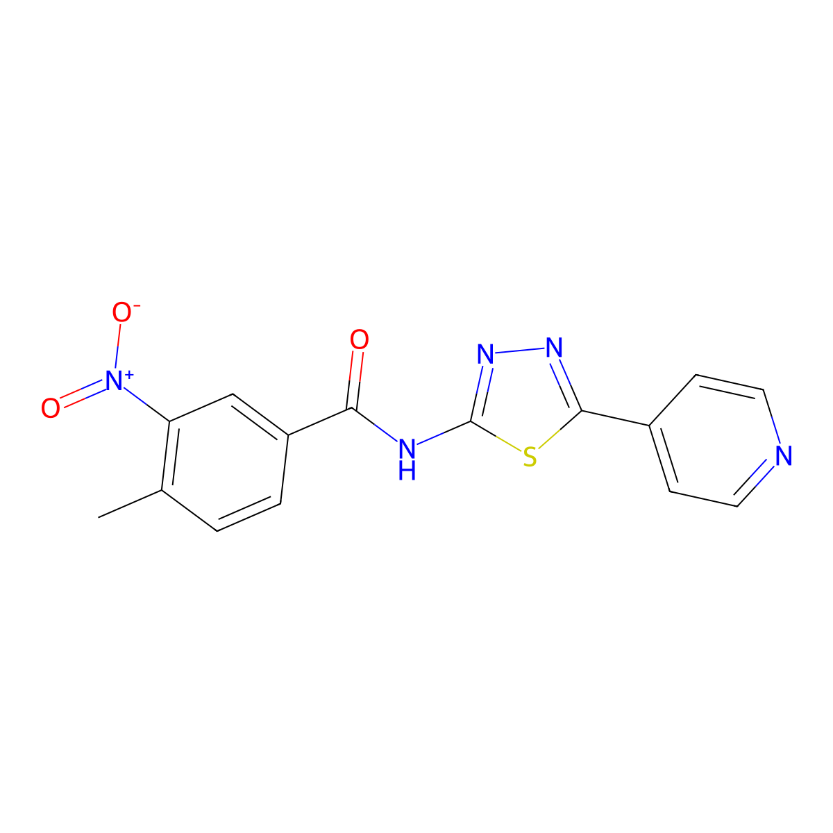 4-methyl-3-nitro-N-[5-(pyridin-4-yl)-1,3,4-thiadiazol-2-yl]benzamide molecular structure, CAS 2871183-16-1