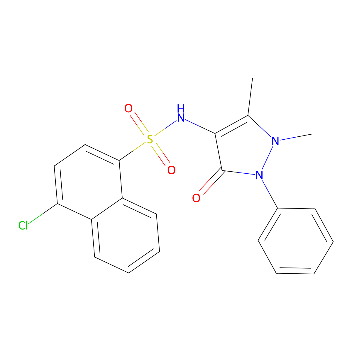 4-chloro-N-(1,5-dimethyl-3-oxo-2-phenyl-2,3-dihydro-1H-pyrazol-4-yl)naphthalene-1-sulfonamide molecular structure, CAS 2871245-22-4