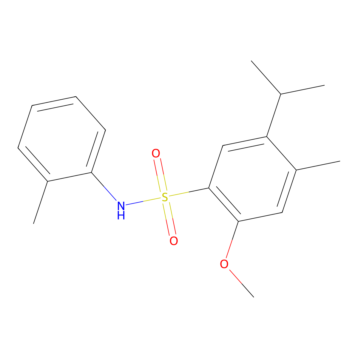 2-methoxy-4-methyl-N-(2-methylphenyl)-5-(propan-2-yl)benzene-1-sulfonamide molecular structure, CAS 2871433-45-1
