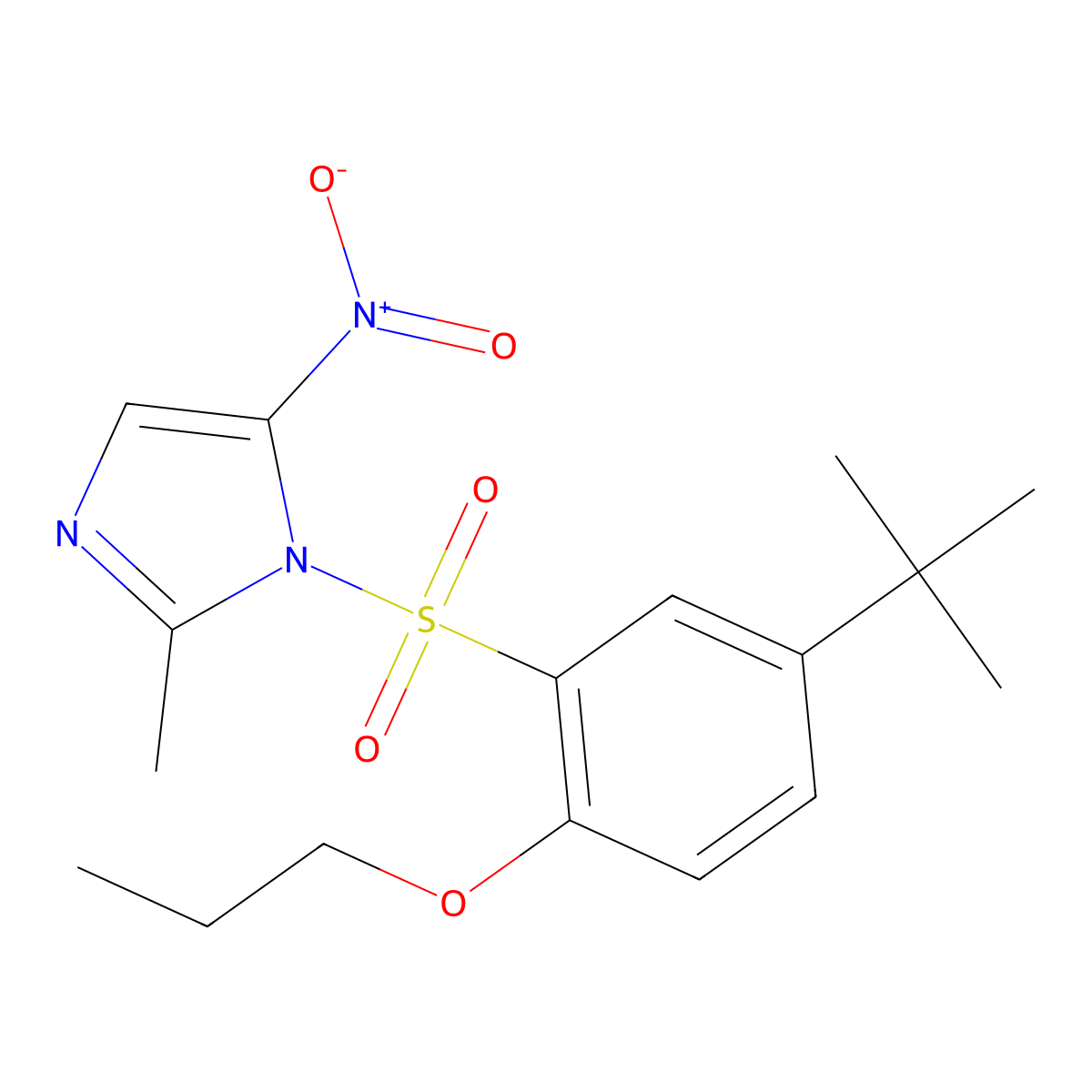 1-(5-tert-butyl-2-propoxybenzenesulfonyl)-2-methyl-5-nitro-1H-imidazole molecular structure, CAS 2871446-05-6
