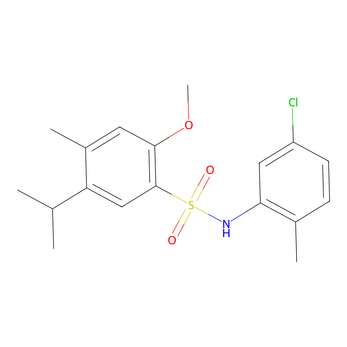 N-(5-chloro-2-methylphenyl)-2-methoxy-4-methyl-5-(propan-2-yl)benzene-1-sulfonamide molecular structure, CAS 2871446-15-8