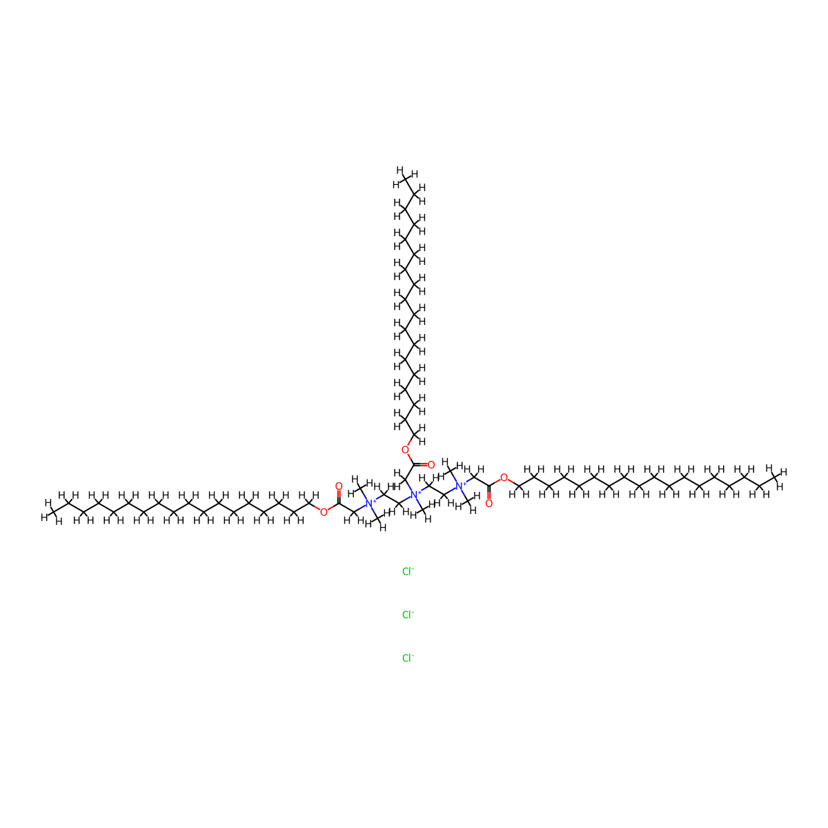1,2-Ethanediaminium, N1-[2-[dimethyl[2-(octadecyloxy)-2-oxoethyl]ammonio]ethyl]-N1,N2,N2-trimethyl-N1,N2-bis[2-(octadecyloxy)-2-oxoethyl]-, chloride (1:3) molecular structure, CAS 28719-79-1