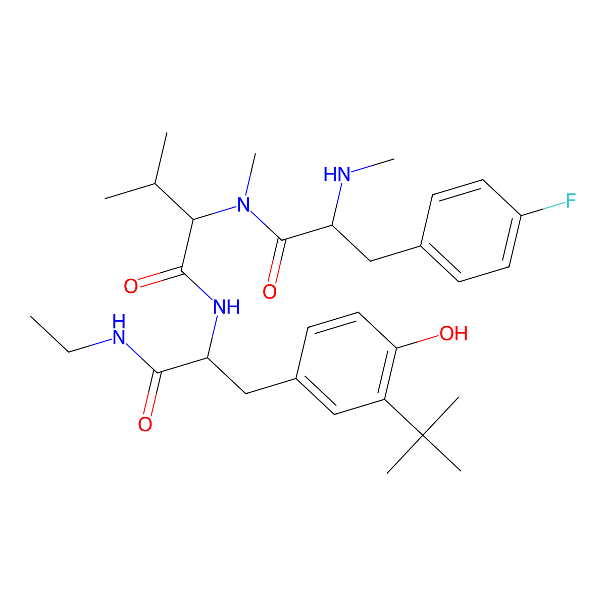 4-Fluoro-N-methyl-L-phenylalanyl-N-methyl-L-valyl-3-(1,1-dimethylethyl)-N-ethyl-L-tyrosinamide molecular structure, CAS 287206-61-5