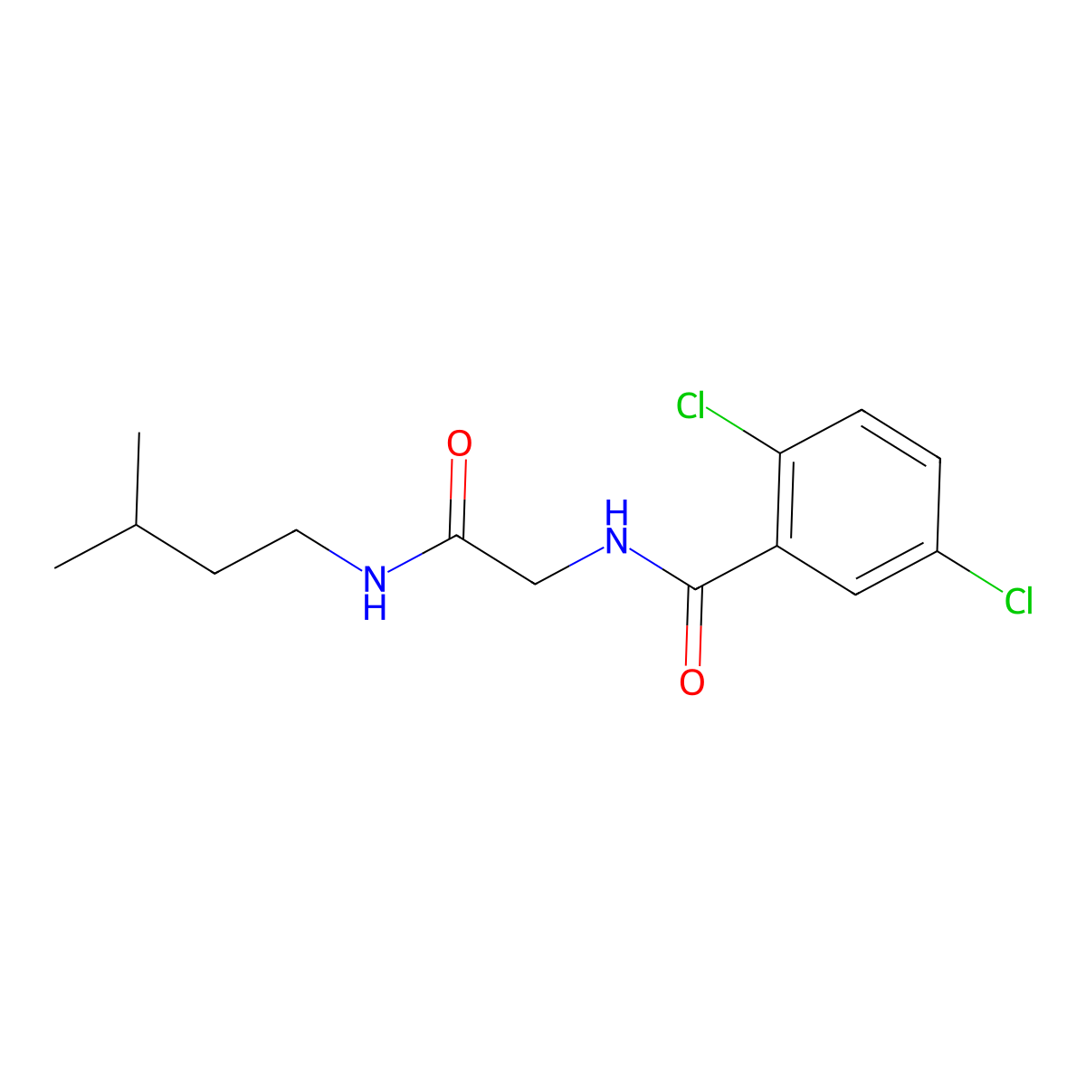 2,5-Dichloro-N-(2-(isopentylamino)-2-oxoethyl)benzamide molecular structure, CAS 2872629-73-5