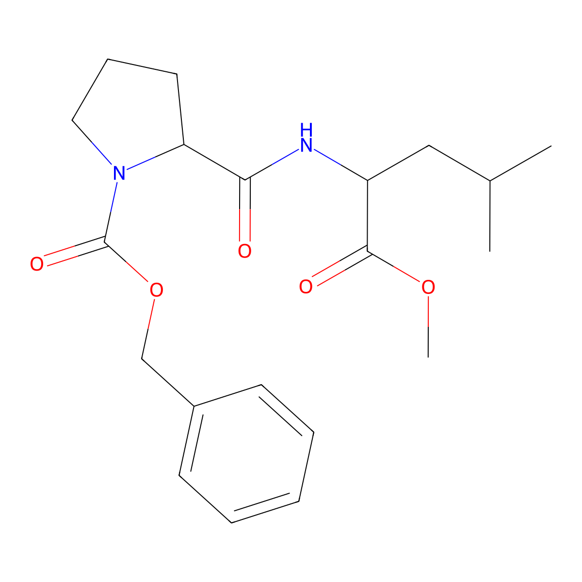 (S)-Benzyl 2-(((S)-1-methoxy-4-methyl-1-oxopentan-2-yl)carbamoyl)pyrrolidine-1-carboxylate molecular structure, CAS 2873-37-2