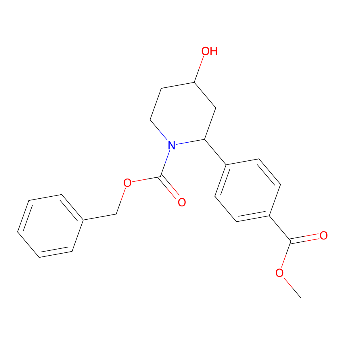 Benzyl 4-hydroxy-2-(4-(methoxycarbonyl)phenyl)piperidine-1-carboxylate molecular structure, CAS 2873236-44-1