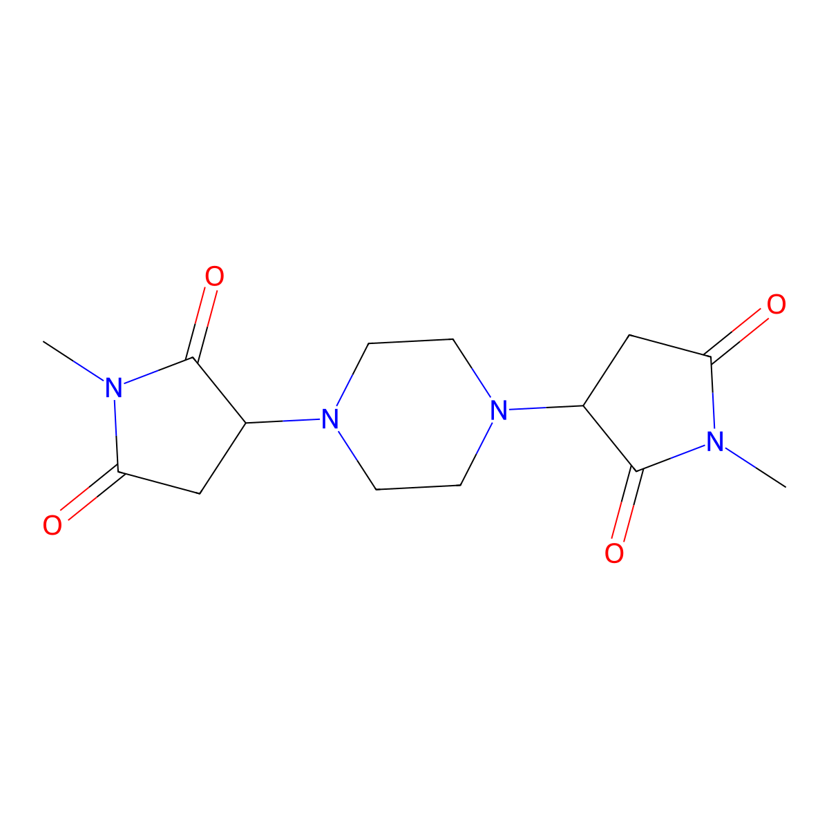 1-Methyl-3-[4-(1-methyl-2,5-dioxopyrrolidin-3-yl)piperazin-1-yl]pyrrolidine-2,5-dione molecular structure, CAS 28733-39-3