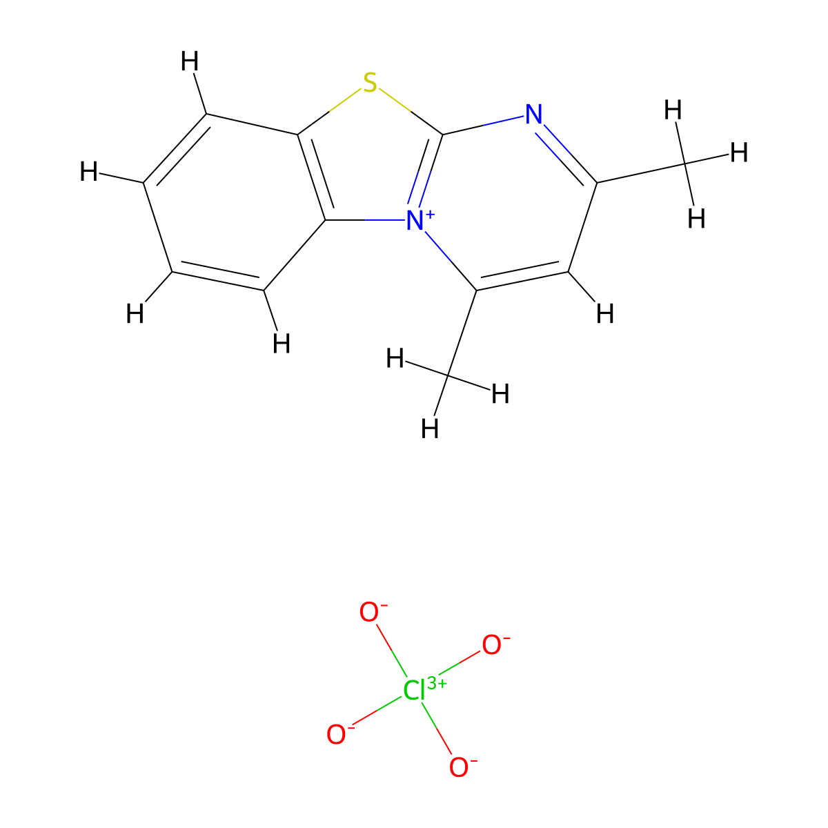 Pyrimido(2,1-b)benzothiazol-5-ium, 2,4-dimethyl-, perchlorate molecular structure, CAS 28737-68-0