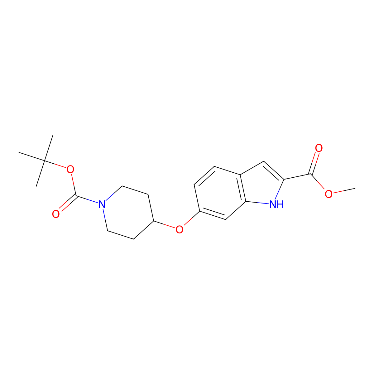 Methyl 6-((1-(tert-butoxycarbonyl)piperidin-4-yl)oxy)-1H-indole-2-carboxylate molecular structure, CAS 287389-12-2