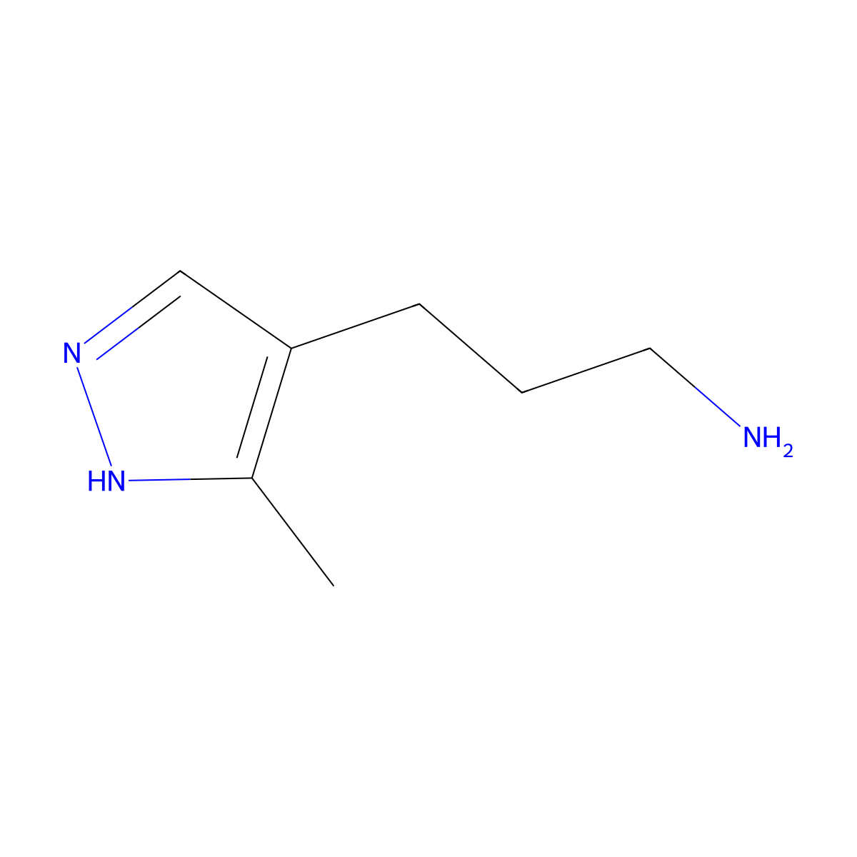 3-(5-methyl-1H-pyrazol-4-yl)propan-1-amine molecular structure, CAS 28739-42-6