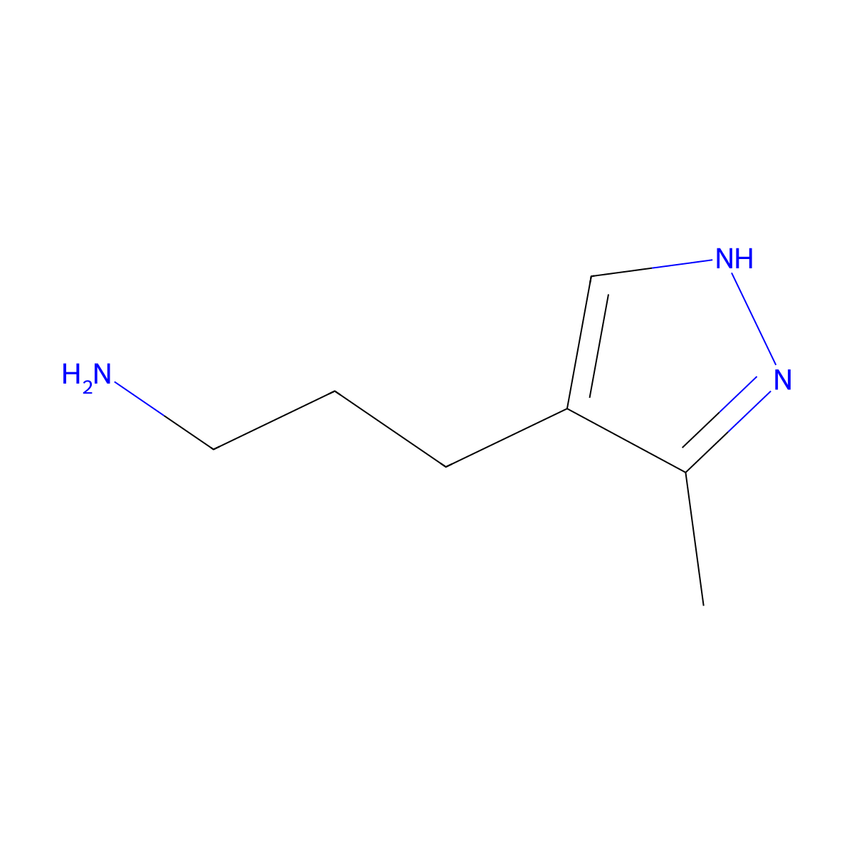 3-(5-methyl-1H-pyrazol-4-yl)propan-1-amine molecular structure, CAS 28739-42-6