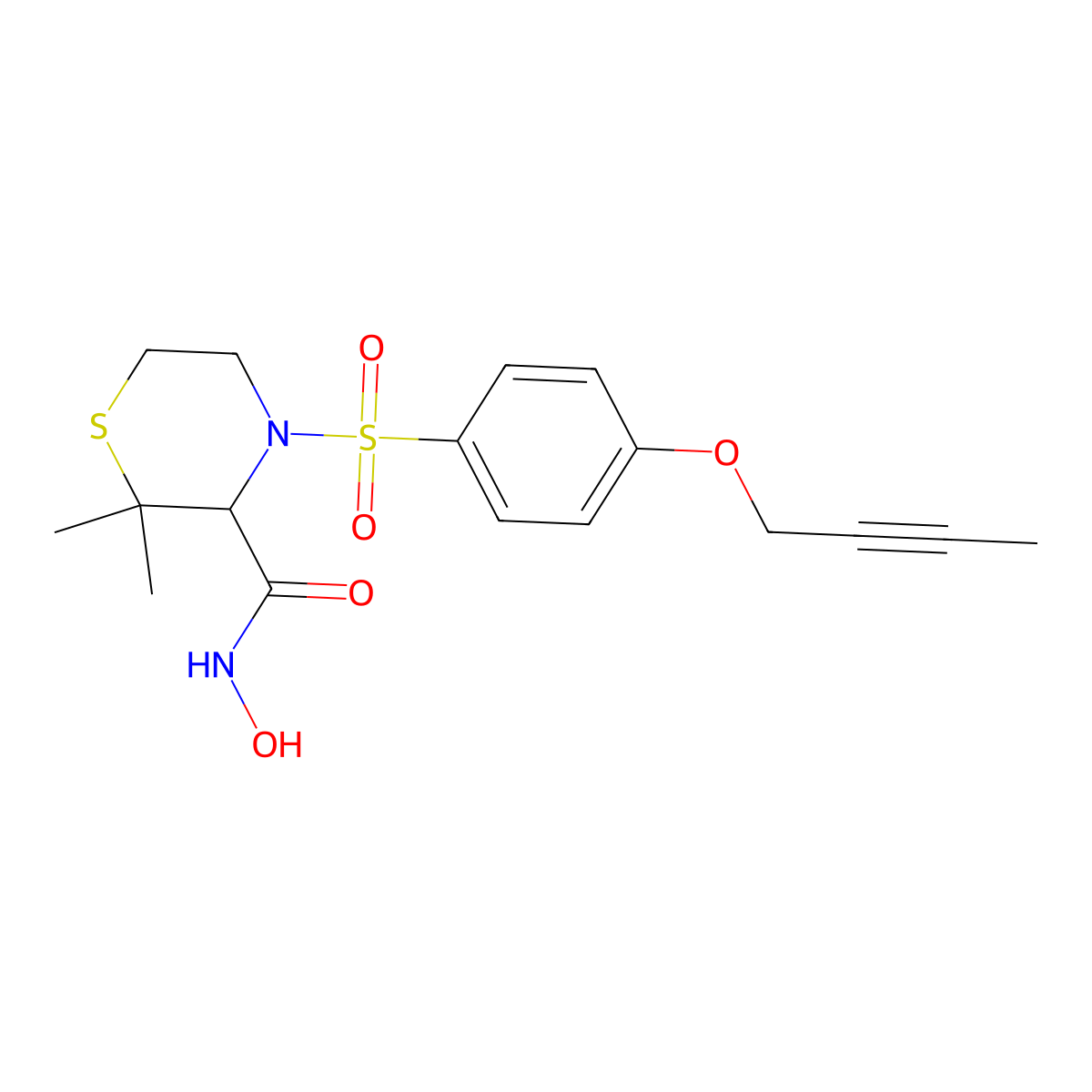 (3S)-4-{[4-(But-2-ynyloxy)phenyl]sulfonyl}-N-hydroxy-2,2-dimethylthiomorpholine-3-carboxamide molecular structure, CAS 287403-39-8