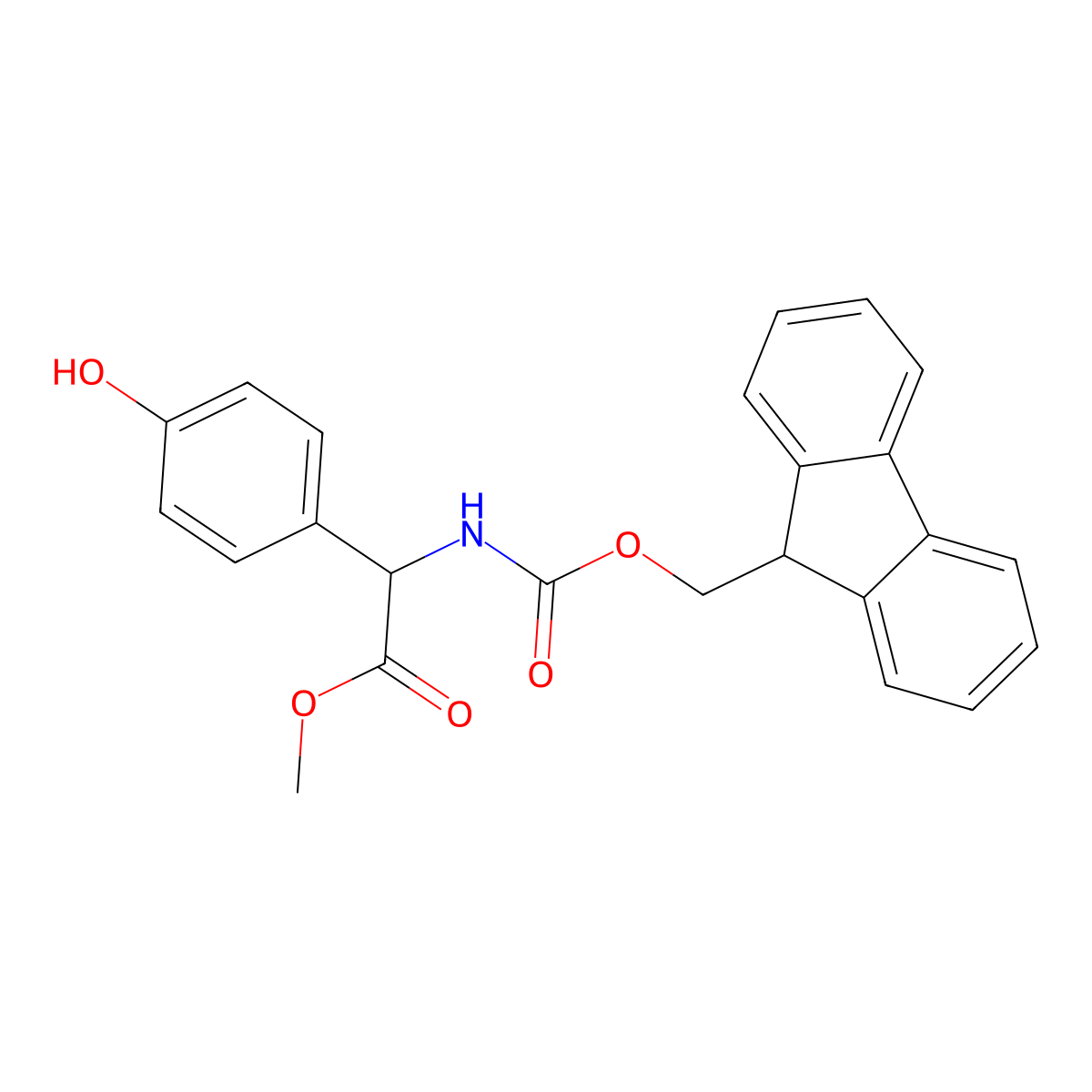 methyl (2R)-2-({[(9H-fluoren-9-yl)methoxy]carbonyl}amino)-2-(4-hydroxyphenyl)acetate molecular structure, CAS 287407-57-2