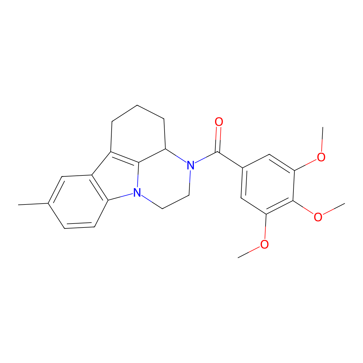8-methyl-3-(3,4,5-trimethoxybenzoyl)-2,3,3a,4,5,6-hexahydro-1H-pyrazino[3,2,1-jk]carbazole molecular structure, CAS 28742-53-2