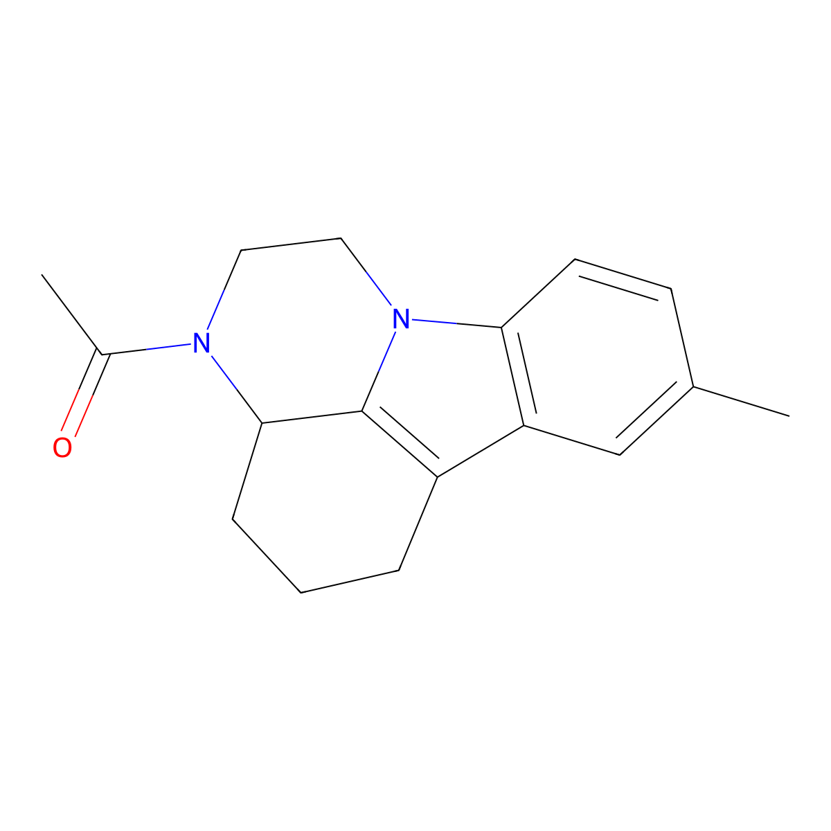 1-(8-Methyl-1,2,3a,4,5,6-hexahydro-pyrazino[3,2,1-jk]carbazol-3-yl)-ethanone molecular structure, CAS 28742-54-3