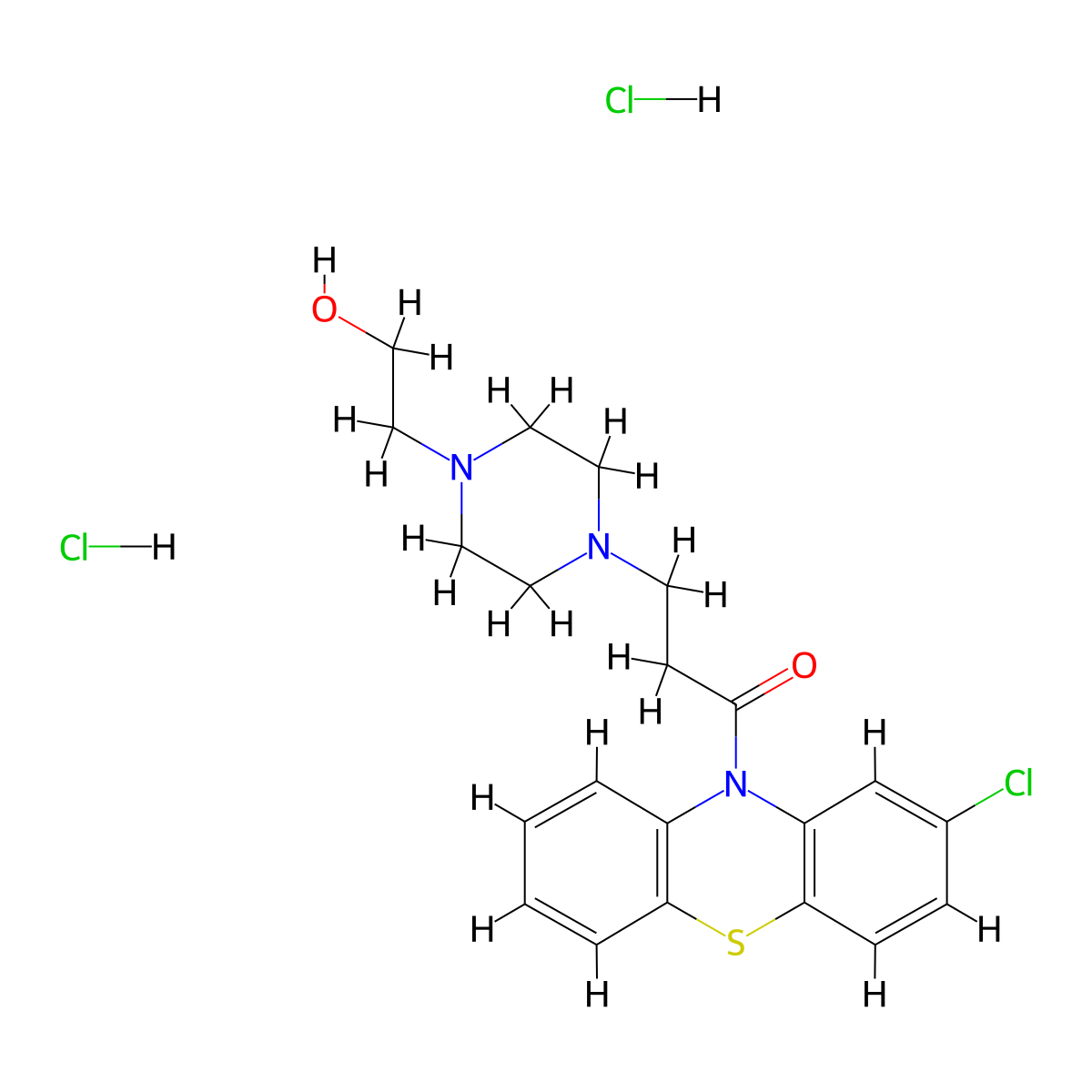 Ketone, 2-chlorophenothiazin-10-yl 2-(4-(2-hydroxyethyl)-1-piperazinyl)ethyl, dihydrochloride molecular structure, CAS 28747-82-2