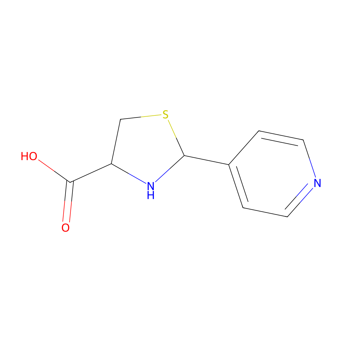 (4R)-2-(pyridin-4-yl)thiazolidine-4-carboxylic acid molecular structure, CAS 287490-80-6