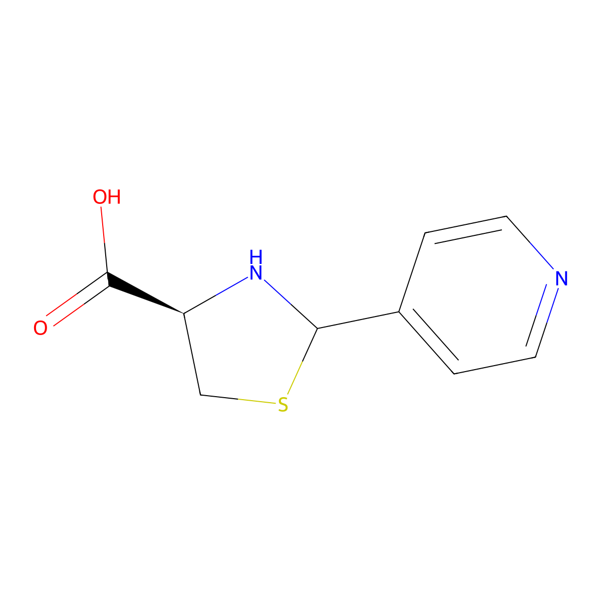 (4R)-2-(pyridin-4-yl)thiazolidine-4-carboxylic acid molecular structure, CAS 287490-80-6