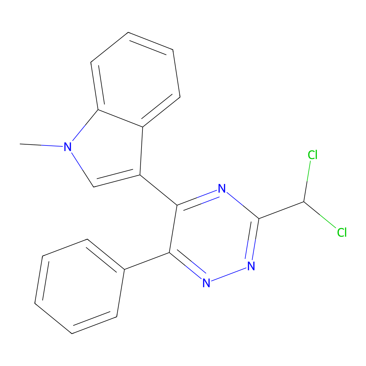 3-[3-(Dichloromethyl)-6-phenyl-1,2,4-triazin-5-yl]-1-methylindole molecular structure, CAS 287732-37-0