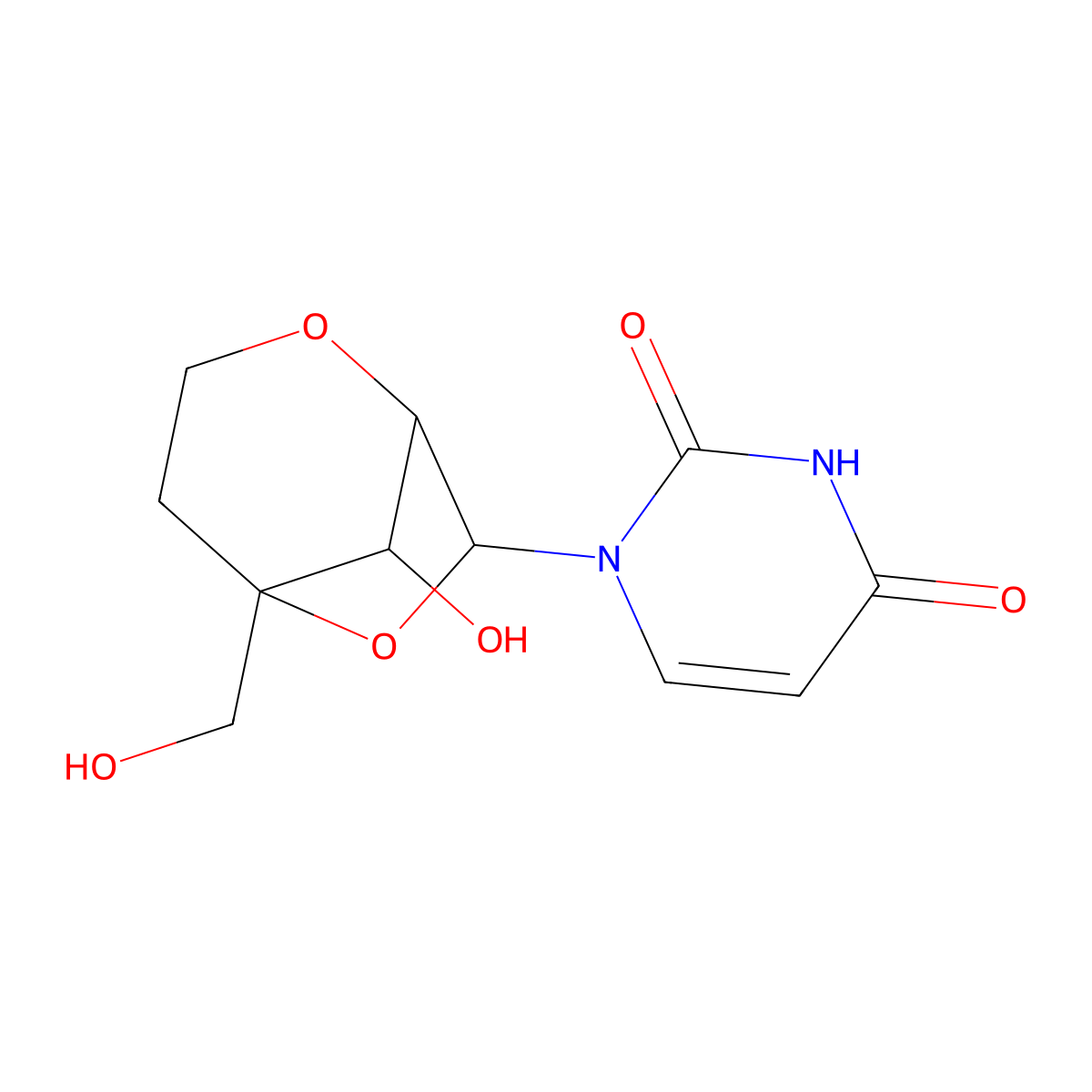 1-[(1R,5R,7R,8S)-8-hydroxy-5-(hydroxymethyl)-2,6-dioxabicyclo[3.2.1]octan-7-yl]pyrimidine-2,4-dione molecular structure, CAS 287737-47-7