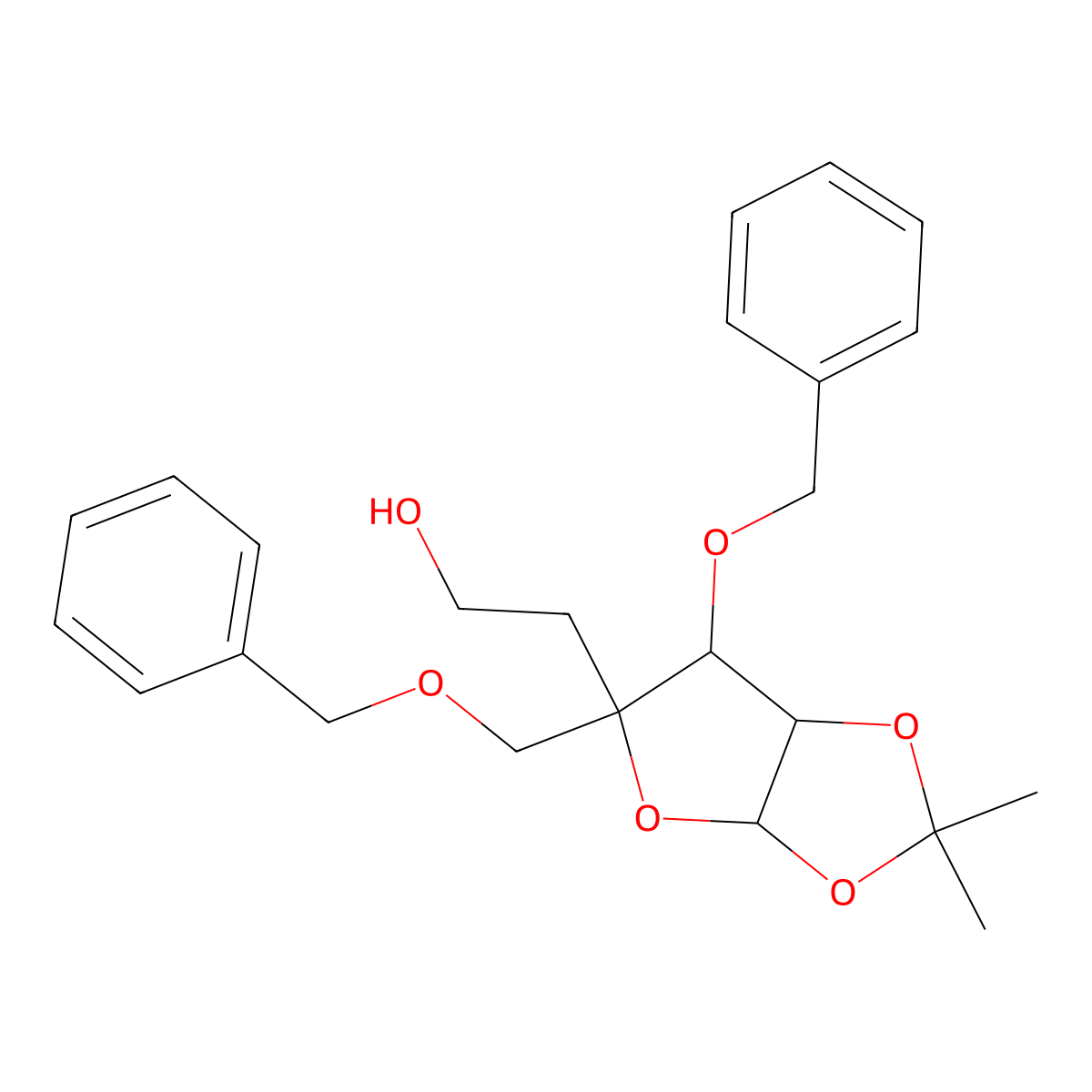 2-((3aR,5R,6S,6aR)-6-(benzyloxy)-5-((benzyloxy)methyl)-2,2-dimethyltetrahydrofuro[2,3-d][1,3]dioxol-5-yl)ethan-1-ol molecular structure, CAS 287737-62-6