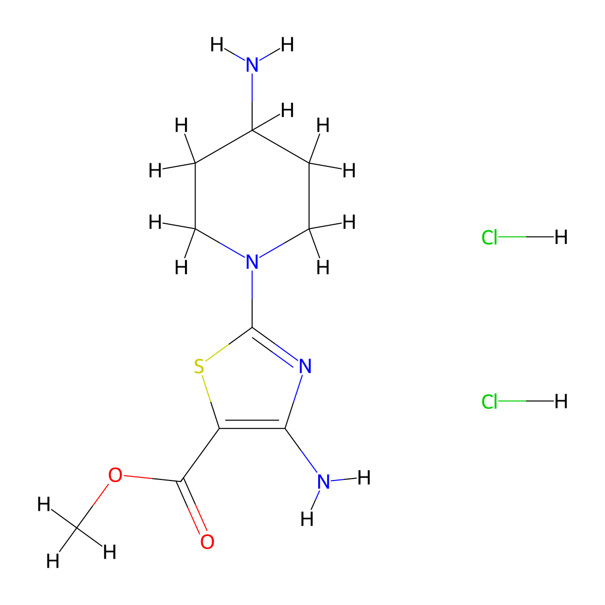 Methyl 4-amino-2-(4-aminopiperidin-1-yl)-1,3-thiazole-5-carboxylate dihydrochloride molecular structure, CAS 2877627-99-9