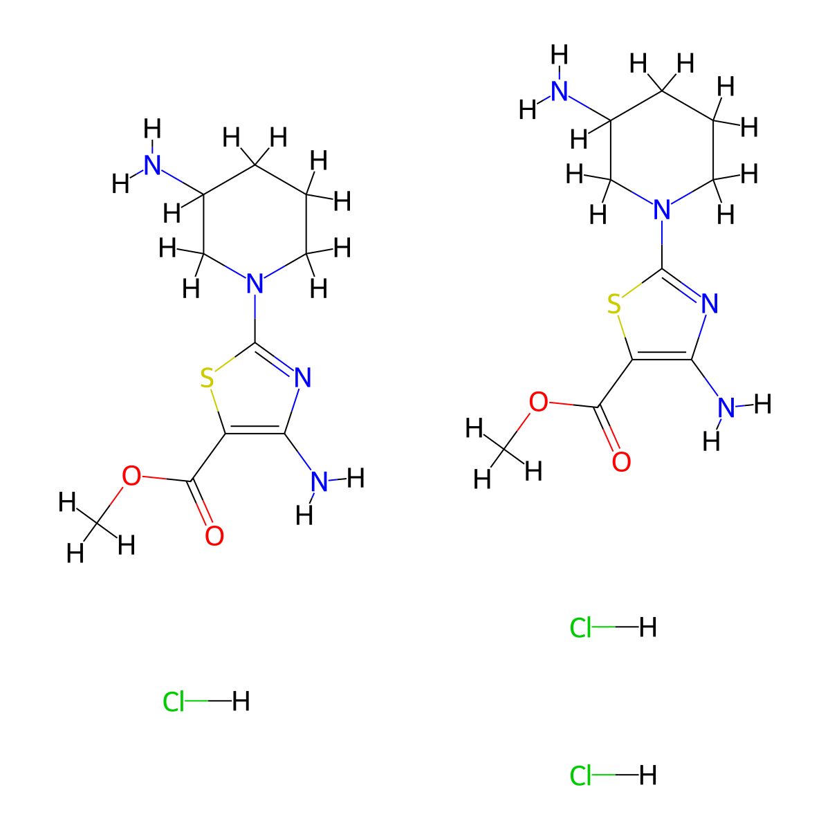 Bis(methyl 4-amino-2-(3-aminopiperidin-1-yl)-1,3-thiazole-5-carboxylate) trihydrochloride molecular structure, CAS 2877628-14-1