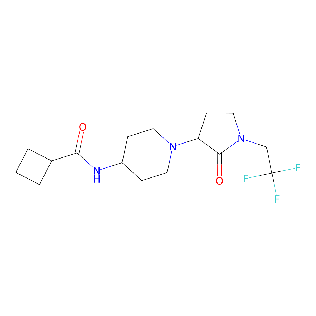 N-{1-[2-oxo-1-(2,2,2-trifluoroethyl)pyrrolidin-3-yl]piperidin-4-yl}cyclobutanecarboxamide molecular structure, CAS 2877628-15-2