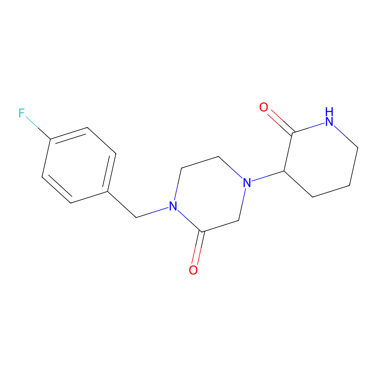 1-[(4-Fluorophenyl)methyl]-4-(2-oxopiperidin-3-yl)piperazin-2-one molecular structure, CAS 2877628-16-3