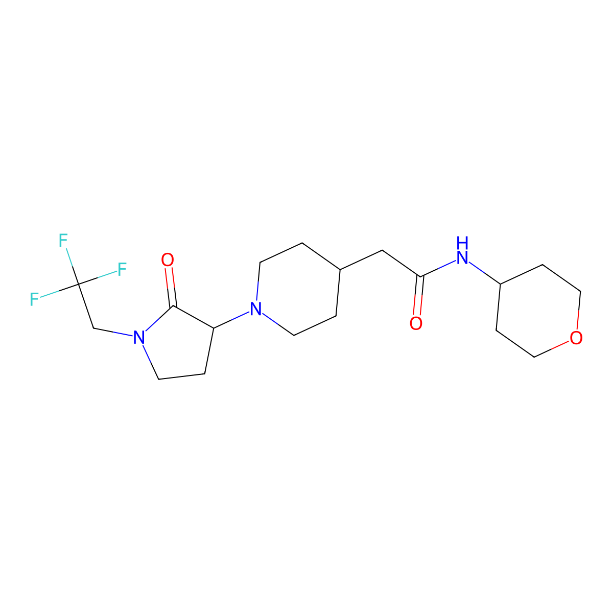 N-(oxan-4-yl)-2-{1-[2-oxo-1-(2,2,2-trifluoroethyl)pyrrolidin-3-yl]piperidin-4-yl}acetamide molecular structure, CAS 2877628-21-0