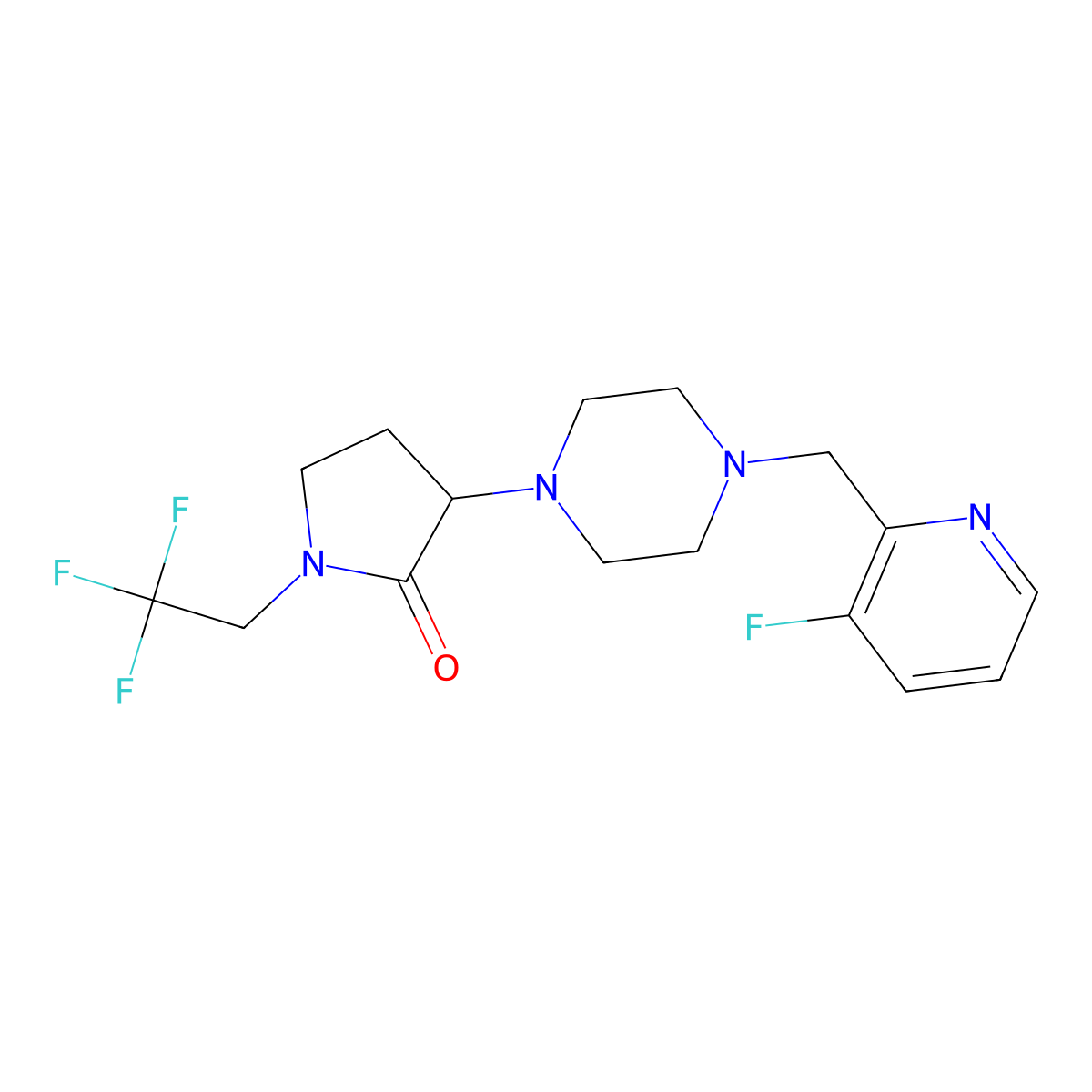 3-{4-[(3-Fluoropyridin-2-yl)methyl]piperazin-1-yl}-1-(2,2,2-trifluoroethyl)pyrrolidin-2-one molecular structure, CAS 2877628-27-6