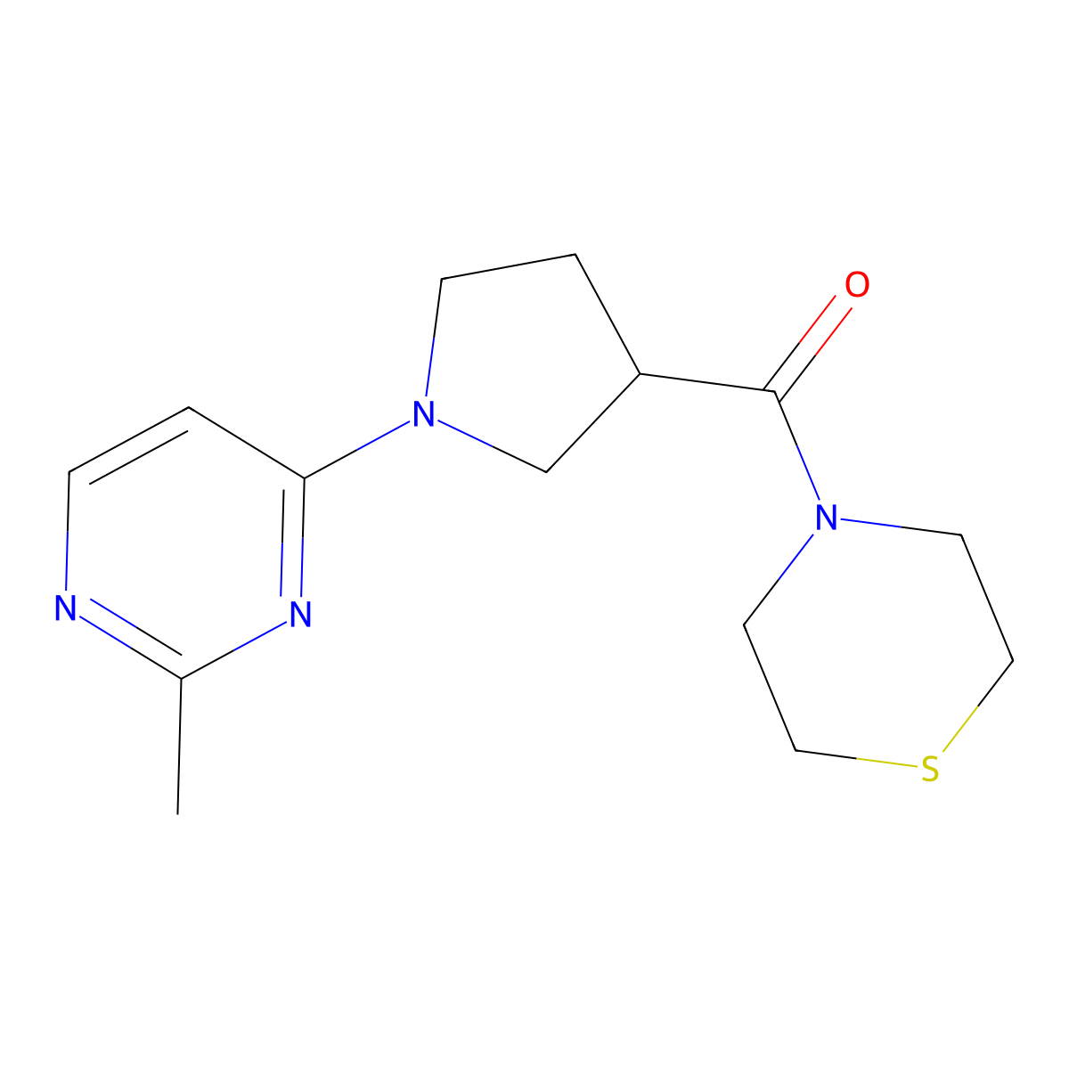 4-[1-(2-Methylpyrimidin-4-yl)pyrrolidine-3-carbonyl]thiomorpholine molecular structure, CAS 2877628-28-7