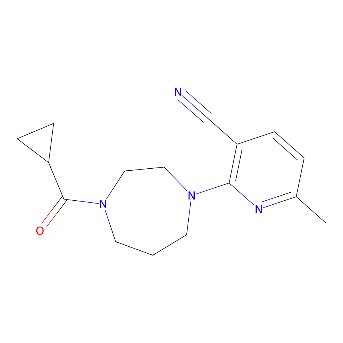 2-(4-Cyclopropanecarbonyl-1,4-diazepan-1-yl)-6-methylpyridine-3-carbonitrile molecular structure, CAS 2877628-33-4
