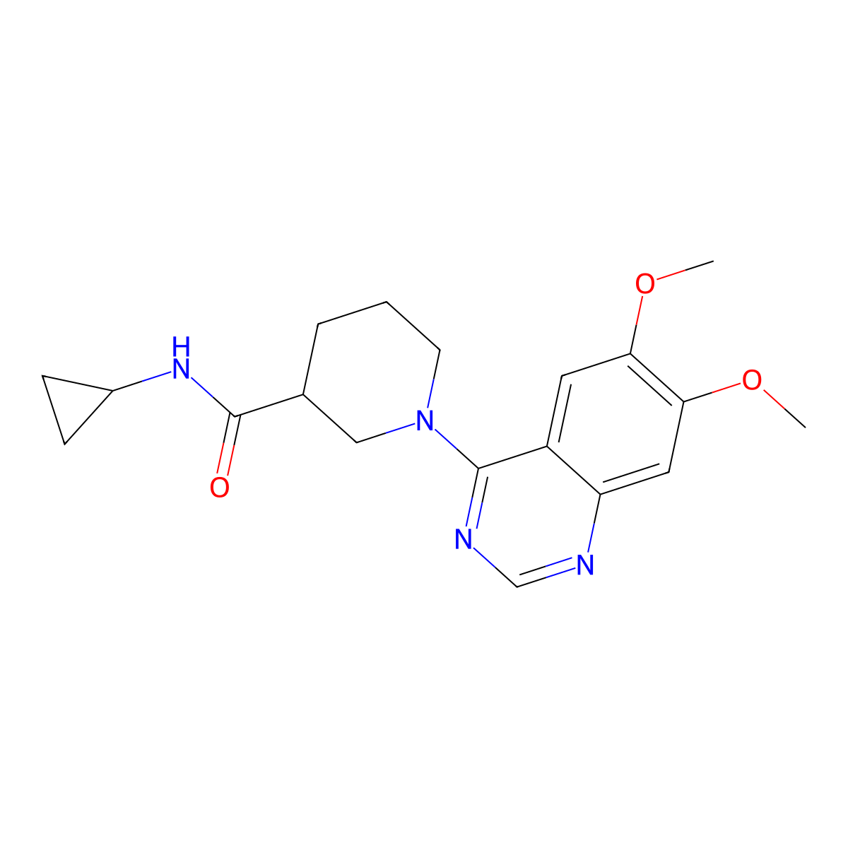 N-cyclopropyl-1-(6,7-dimethoxyquinazolin-4-yl)piperidine-3-carboxamide molecular structure, CAS 2877628-37-8