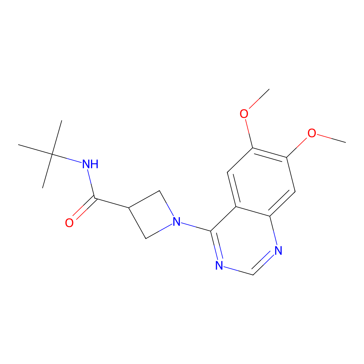 N-tert-butyl-1-(6,7-dimethoxyquinazolin-4-yl)azetidine-3-carboxamide molecular structure, CAS 2877628-39-0
