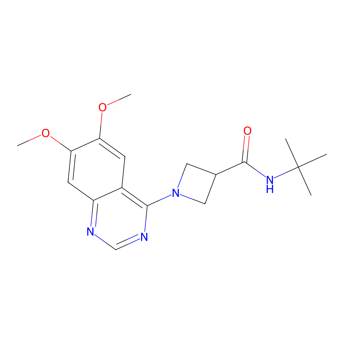 N-tert-butyl-1-(6,7-dimethoxyquinazolin-4-yl)azetidine-3-carboxamide molecular structure, CAS 2877628-39-0